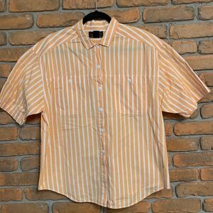 Eddie Bauer Striped Button Up‎ Mens Large Orange White Short Sleeve Camp Shirt